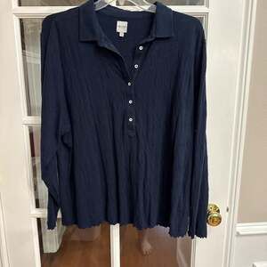 NIC+ZOE Navy Blue Long Sleeve Textured Henley Top, Women's Size 3X